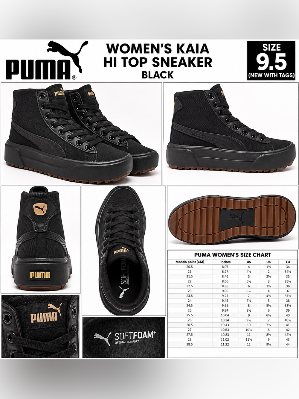 PUMA WOMEN’S KAIA HI TOP PLATFORM SNEAKERS – BLACK SIZE 9.5 (NEW WITH TAGS) B9